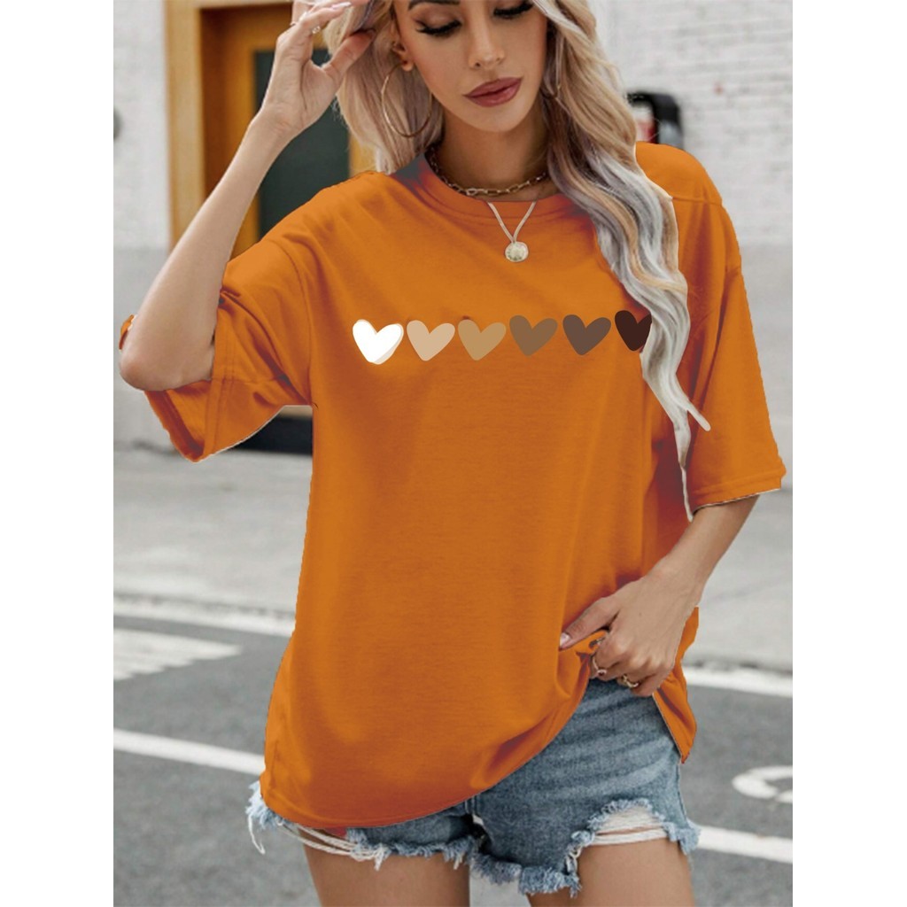 Camiseta Cor Laranja Oversized Estilo Skatista Life Style Tecido Confortável Calor Estampa Desenho