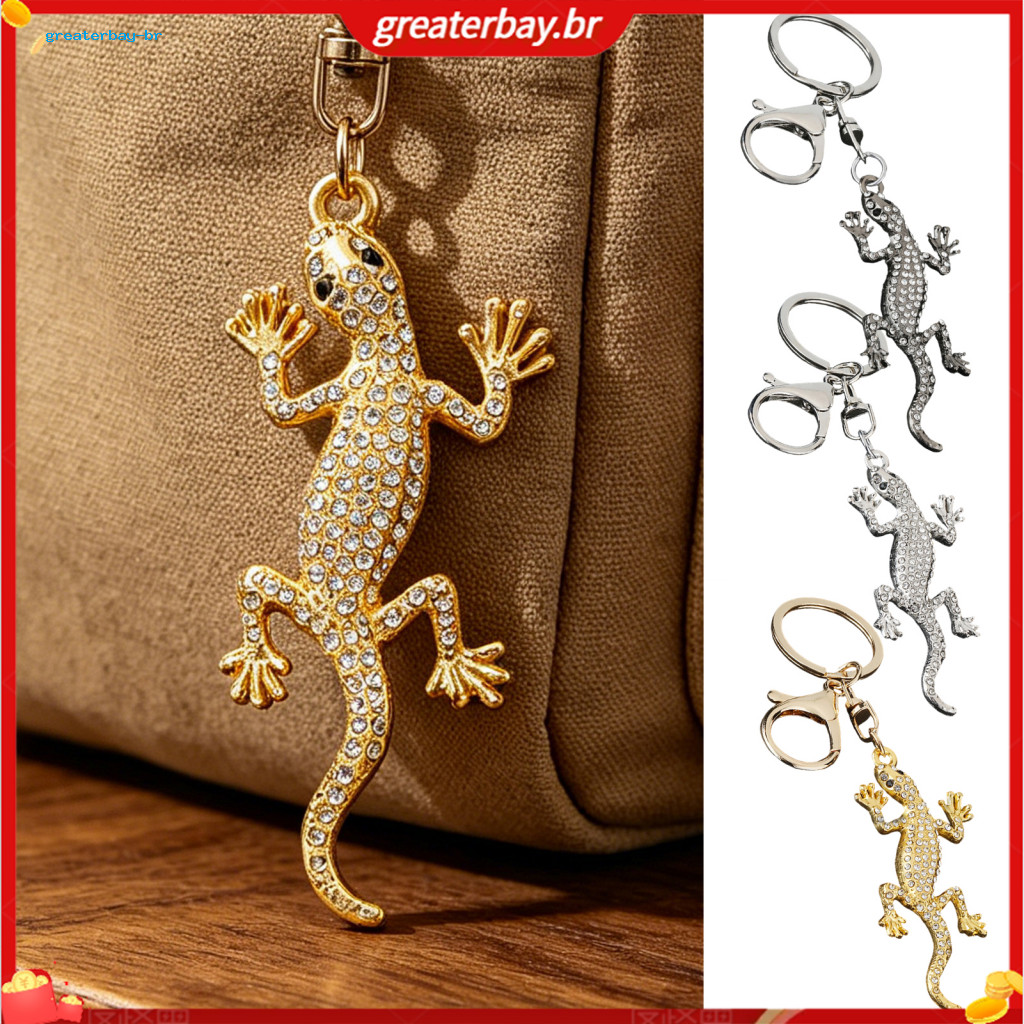 Sparkling Rhinestone Gecko Keychain Pendant Zinc Alloy Key Holder with Electroplated Lobster Clasp – Stylish Backpack