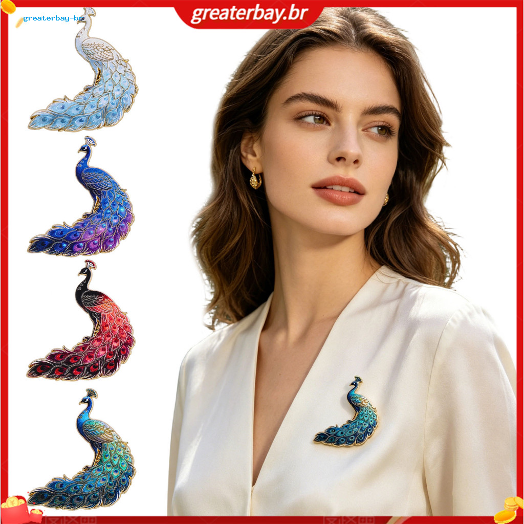 Peacock Shape Brooch Pin with Gradient Uv Printing Zinc Alloy Badge for Coats Sweaters Stylish Versatile Accessories for