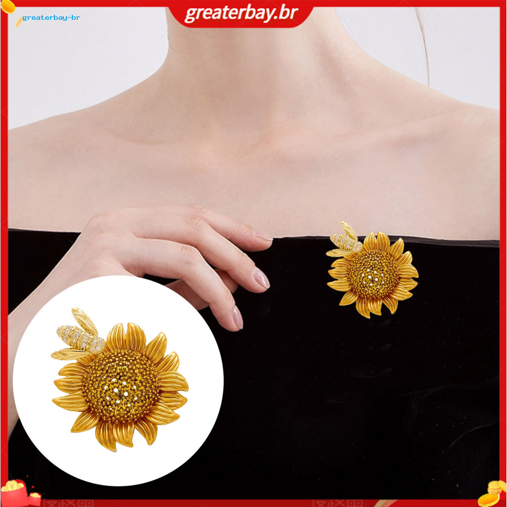 Rhinestone Bee Sunflower Brooch Zinc Alloy Lapel Pin Flower Jewelry for Men Women Stylish Sweater Cardigan Coat Decorati