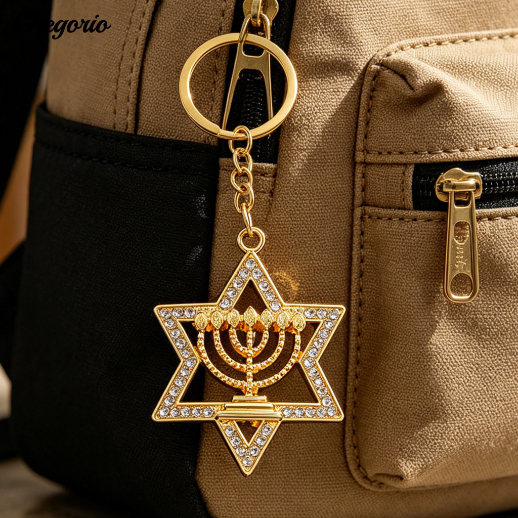 Portable Keychain Pendant Sparkling Rhinestone Hexagram Zinc Alloy Key Holder with Chain Buckle – Stylish Backpack Acc