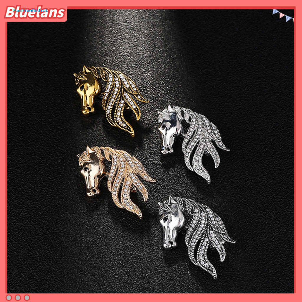 Horse Head Brooch Retro Rhinestone Pin for Women Men Zinc Alloy Lapel Stylish Jewelry Accessory Perfect Gift for Sweater