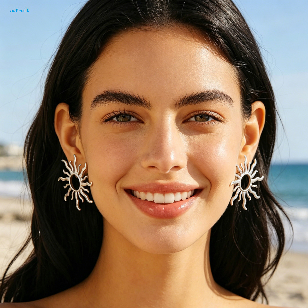 Non-fading Earrings Sunflower 1 Pair Stud for Women Lightweight Retro Zinc Alloy Ear Jewelry Stylish Floral Design for H