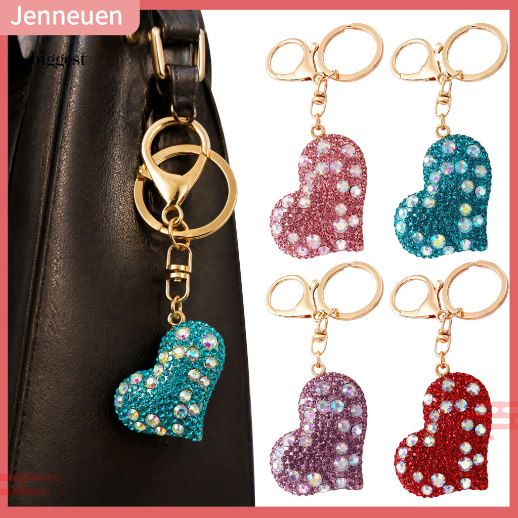 Sparkling Rhinestone Heart Key Ring Women Keychain Love Zinc Alloy Car Handbag Backpack Charm Stylish Purse for