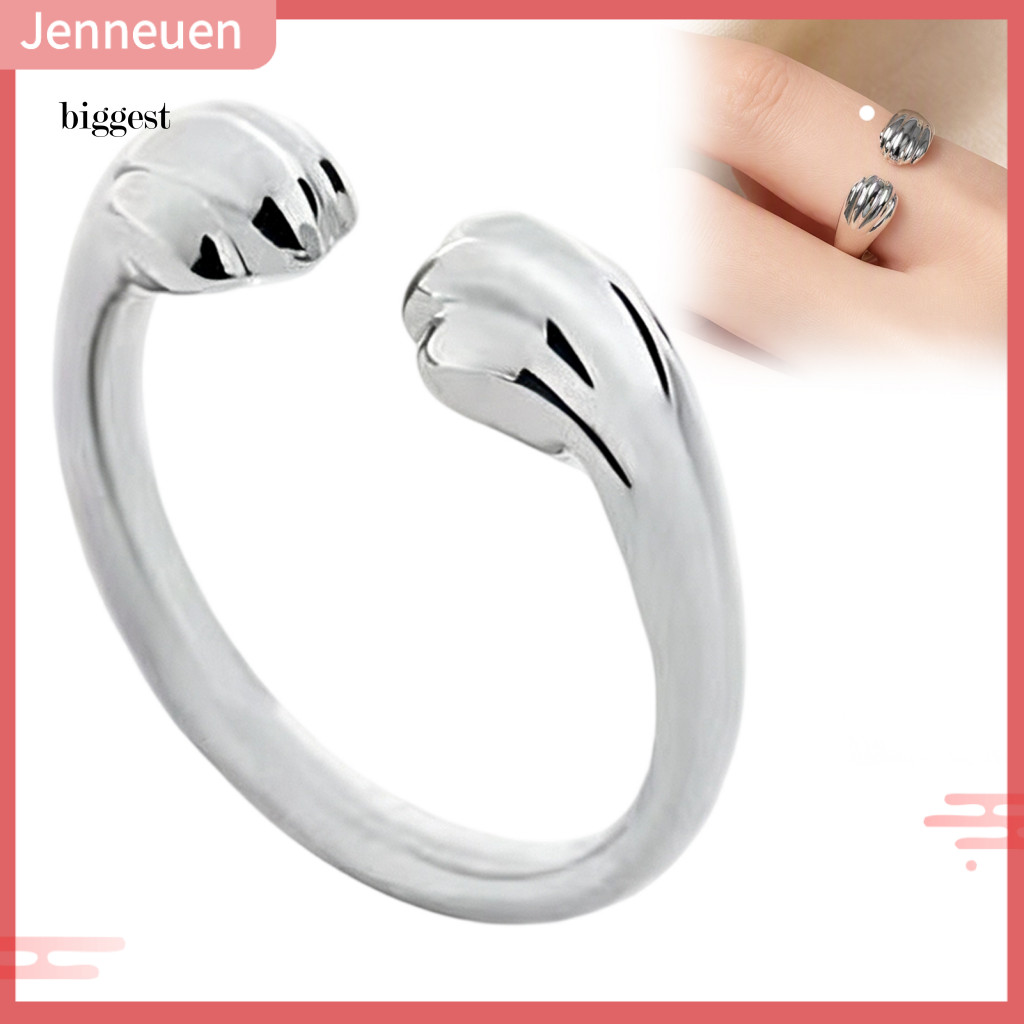 Modern Zinc Alloy Ring Cat Paw Open Silver Plated Unisex Finger Band Jewelry Cute Gift for Lovers – Stylish and Comfor