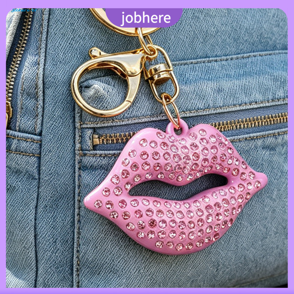 Sparkling Key Ring Shiny Rhinestone Pendant Bling Lip Keychain for Women Zinc Alloy with Lobster Clasp Stylish Handbag C