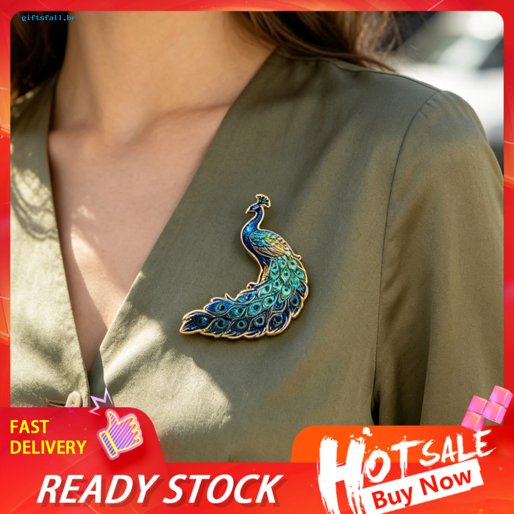 Vintage Style Brooch Gradient Color Peacock Shape Pin with Uv Printing Zinc Alloy Badge for Coats Sweaters Stylish Versa