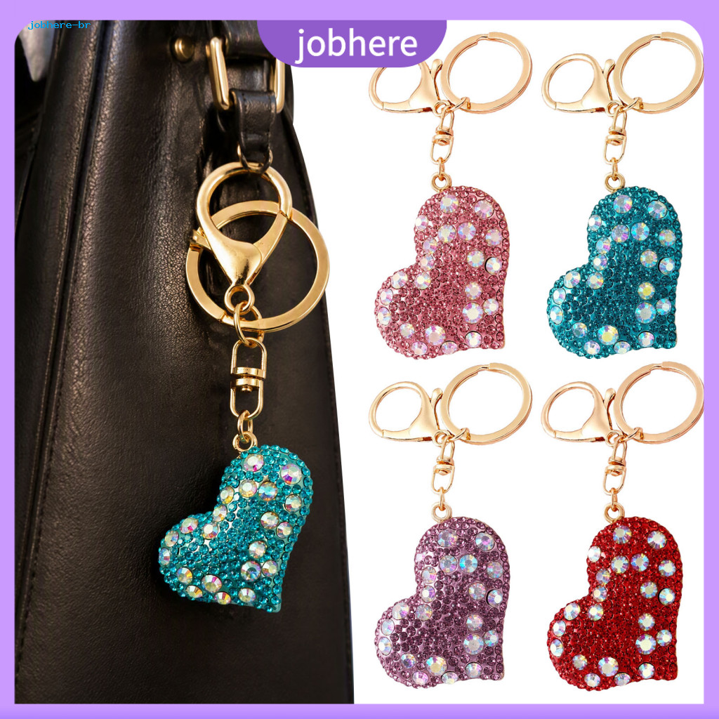 Zinc Alloy Heart Key Chain Women Keychain Sparkling Rhinestone Love Car Ring Handbag Backpack Charm Stylish Purse Access