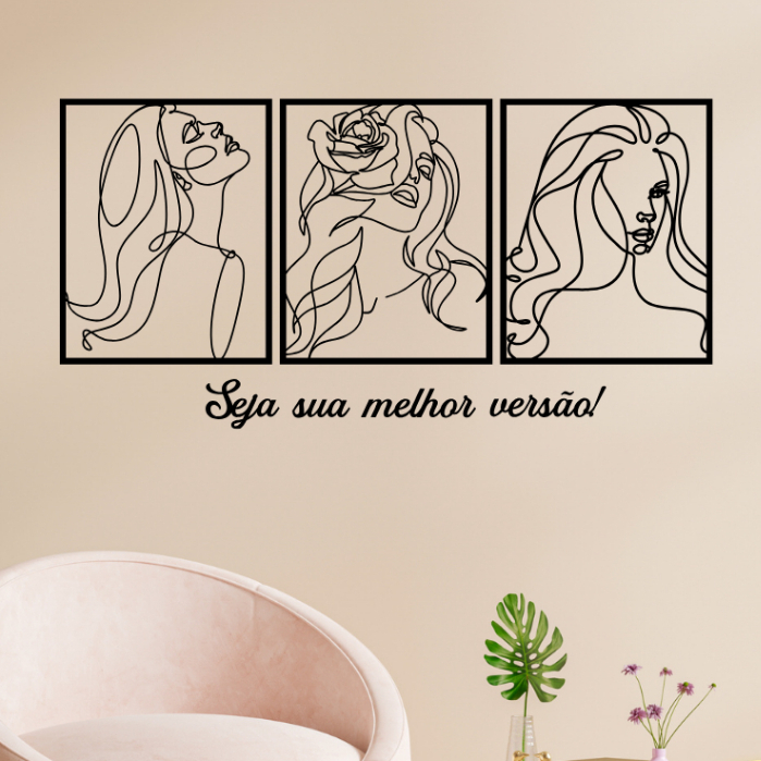 Kit 3 Quadros Decorativos Femininos Mulher Curvas Delicadas Florida Frase Decoração Elegante MDf 3mm