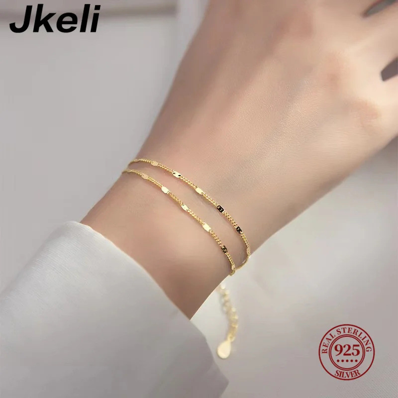 Jkeli Pulseira Dupla Prata Esterlina 925 Feminina Corrente Fina Elegante Para Mulher Presente Aniversário