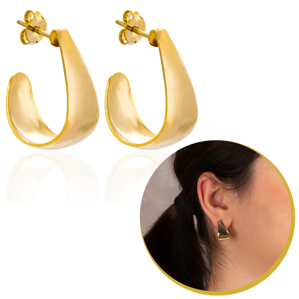 Brinco Argola Lisa Feminina Banhado Elegante Mulher Festa