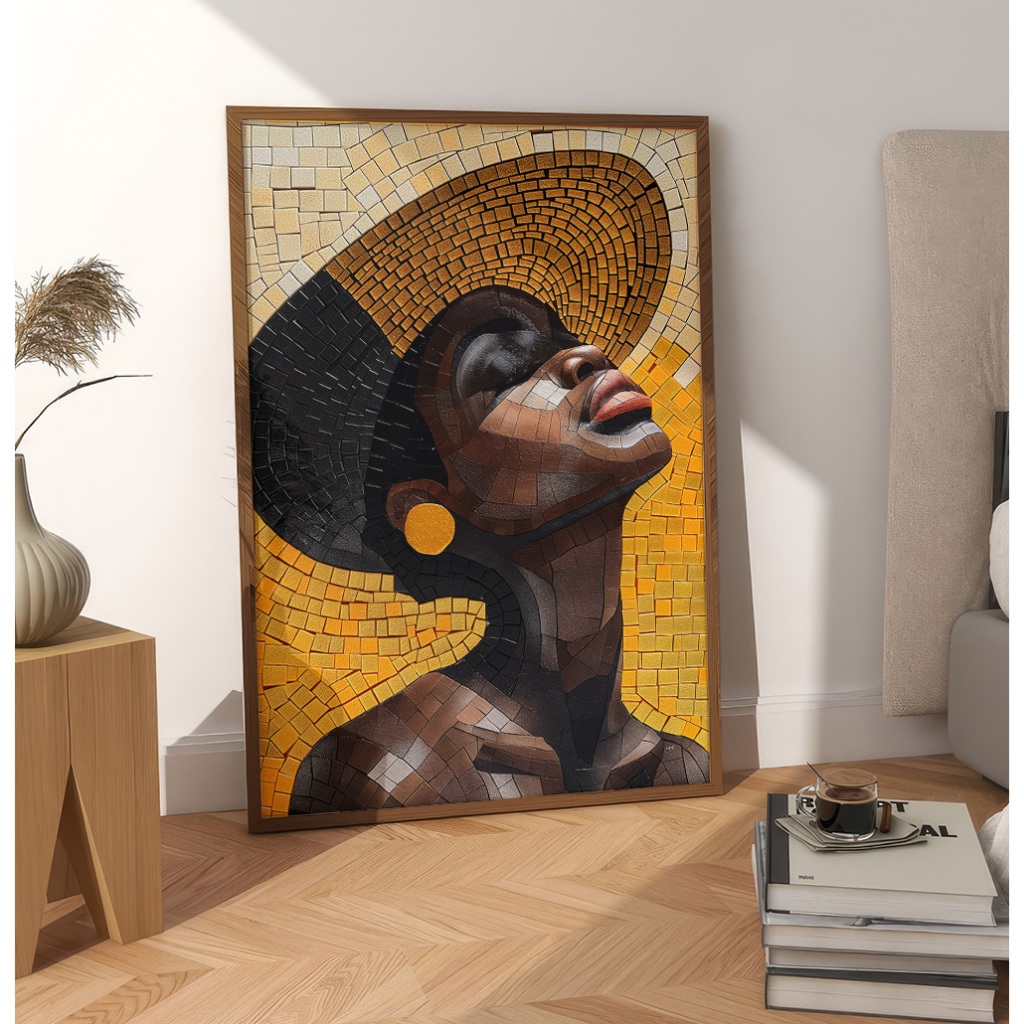 Quadro Mosaico Abstrato Grande Quadro Decorativo Sala Quadro Com Moldura E Vidro Mulher Elegante