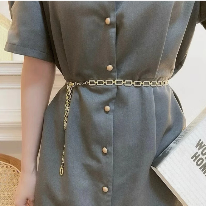 Cinto Corrente Retângular Com Brilhos Strass Para Mulheres Elegante Casual De Metal