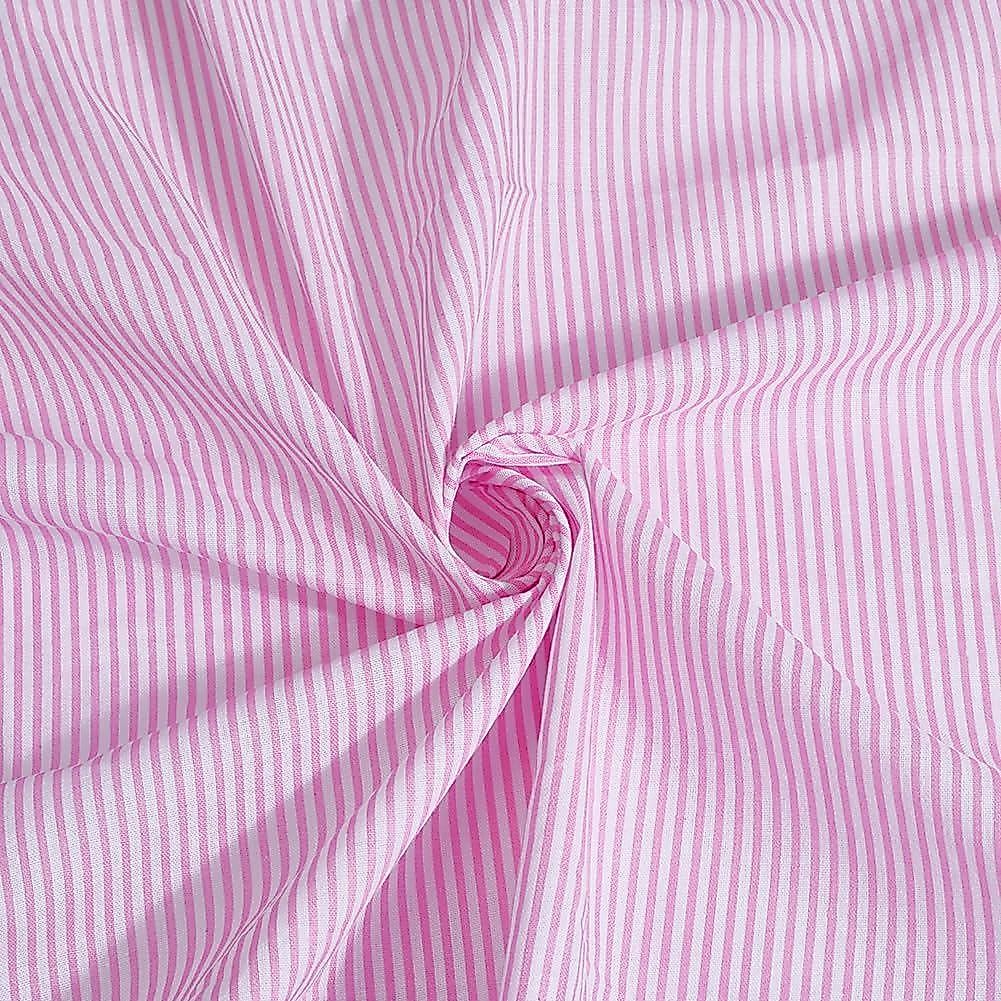 Tecido de Algodão Poplin Listrado Rosa e Branco de 1,75 Jardas, 39 Polegadas de Largura, Padrão de Listras, Tecido de Al
