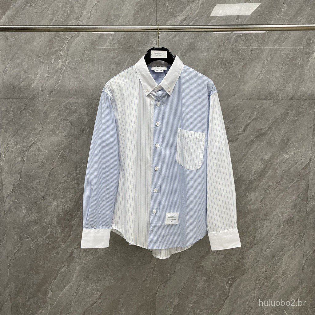 UQKD New vertical striped, two-tone poplin fabric long-sleeve shirt, unisex, casual and stylish