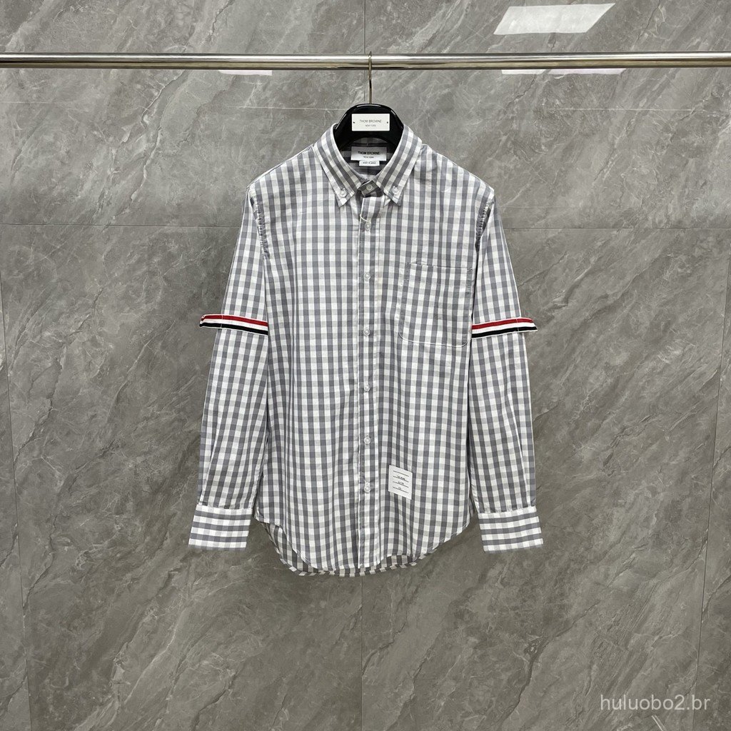 VMLT New spring and autumn plaid long-sleeve shirt with double sleeve patches, made of poplin fabric, comfortable to wea