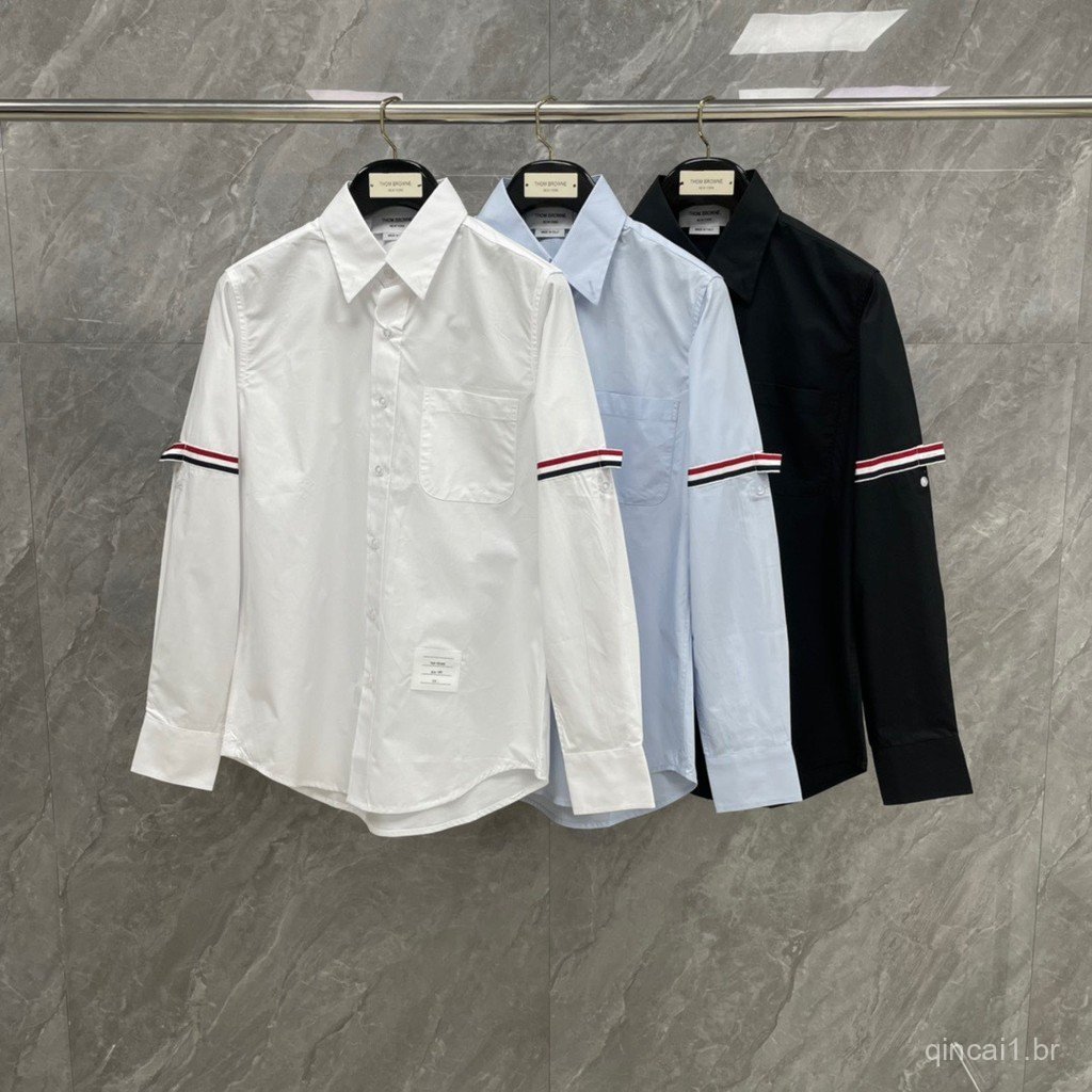 FNDL  New classic poplin fabric shirt with double sleeve patches, casual couple's matching shirt for spring and summer