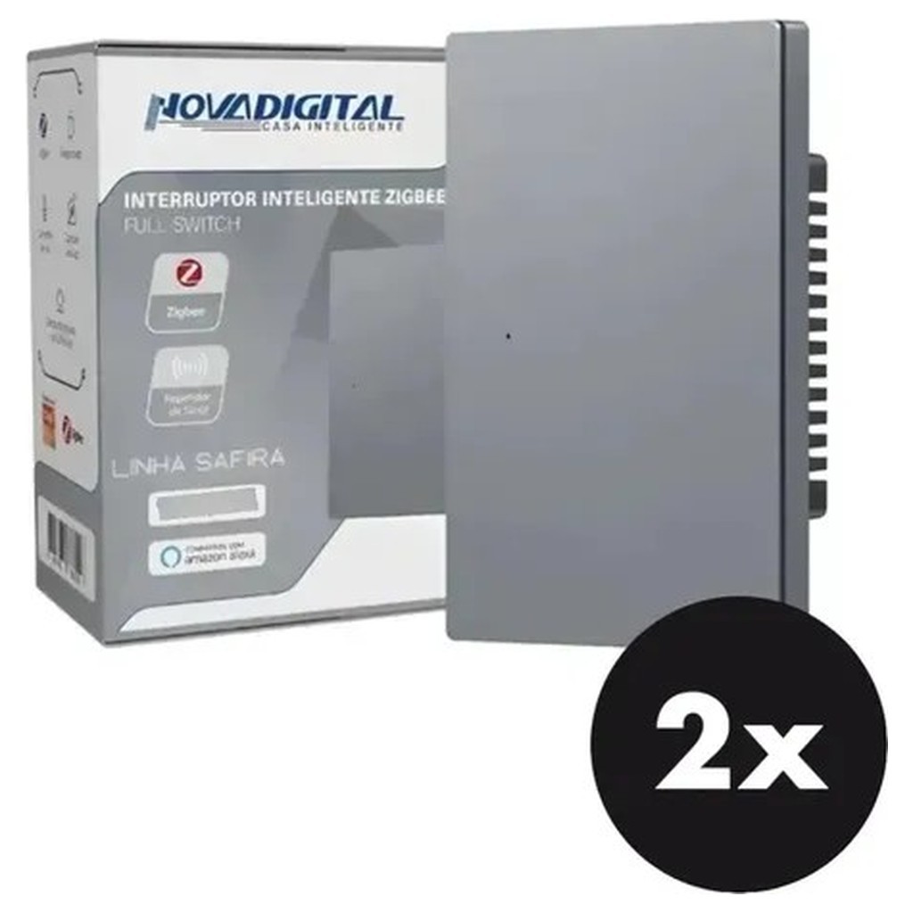 Kit 2 Interruptor Inteligente Nova Digital Safira SA-1 Zigbee 3.0 Vidro Temperado Alexa Google Home Tuya SmartLife