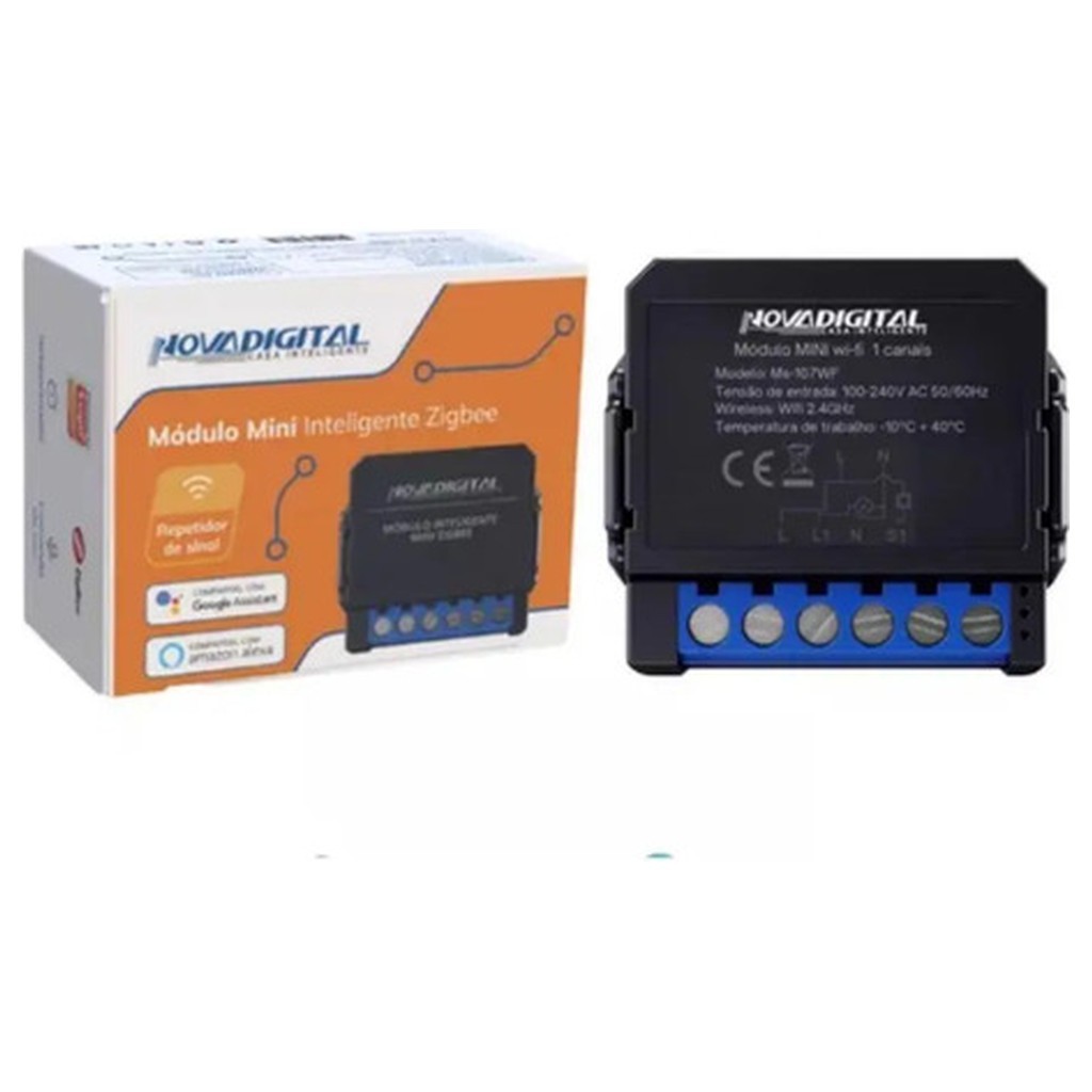 Módulo Mini Zigbee Novadigital MS107ZB 1 Canal Automação Residencial Controle Voz Alexa Google SmartLife Iluminação