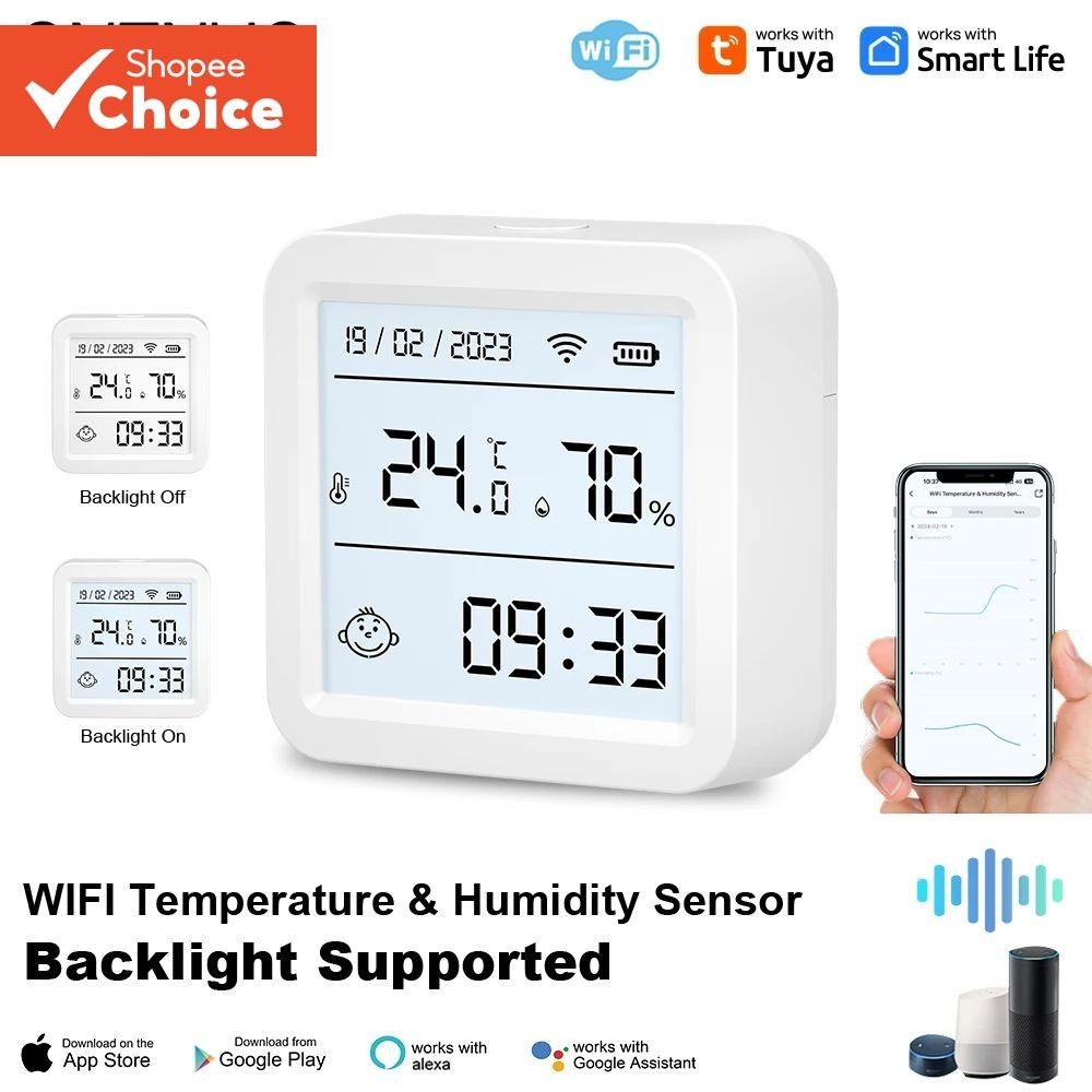 Sensor Inteligente De Temperatura E Umidade Tuya WiFi , Higrômetro Retroiluminado Compatível Com Alexa Google Assistant