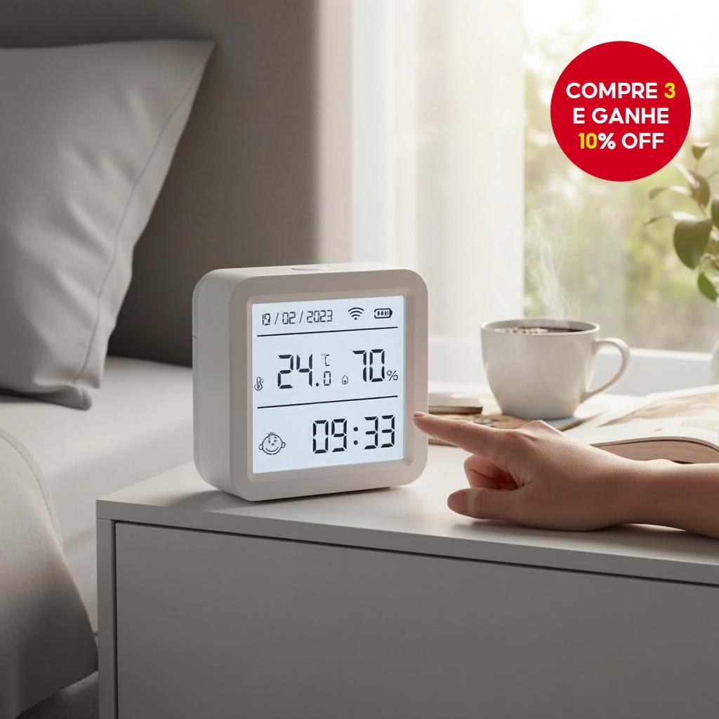 Sensor Inteligente de Temperatura e Umidade com Luz de Fundo WiFi Tuya, Compatível com Alexa e Google Assistente