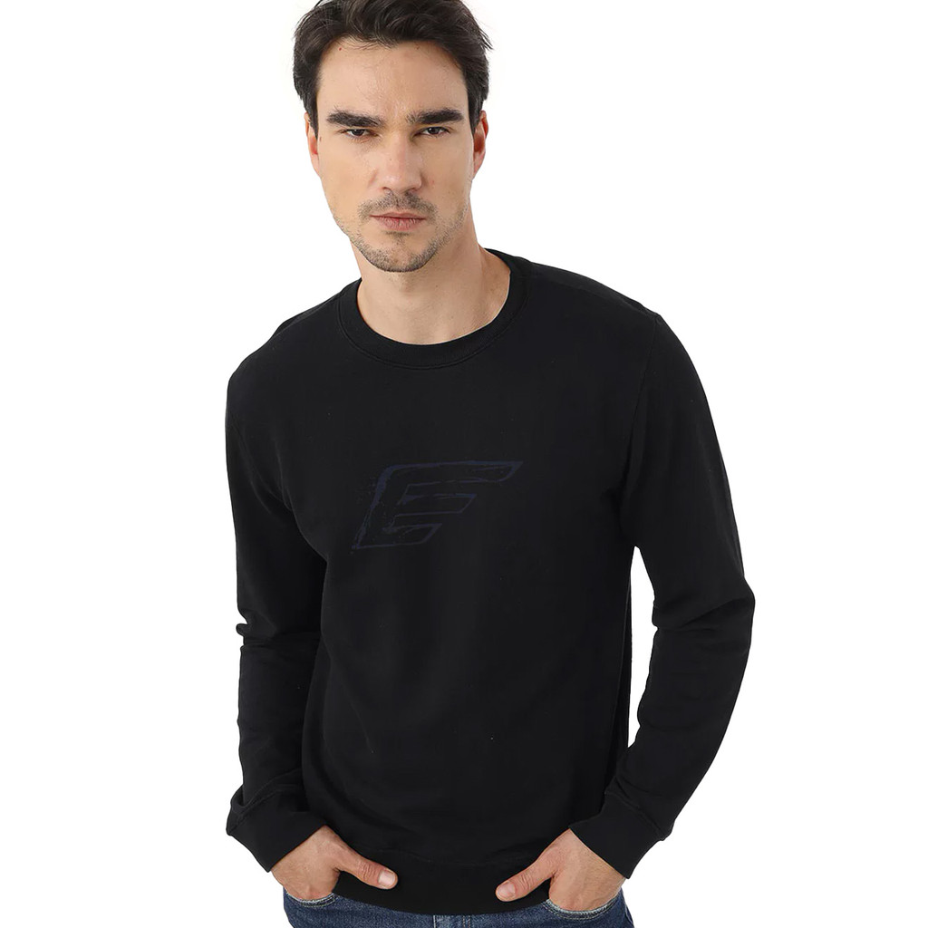 Moletom Ellus Masculino Crewneck Maxi Blu Logo Original Preto