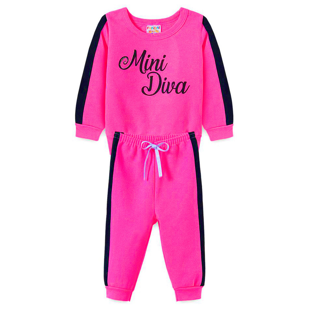 Conjunto Infantil Menina Bebe Blus Jogger Moletom Mini Diva Inverno