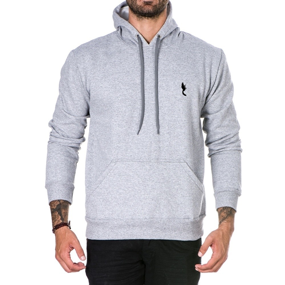 Moletom Masculino Fechado Sem Ziper Canguru Polo Blu Com Capuz e Bolso