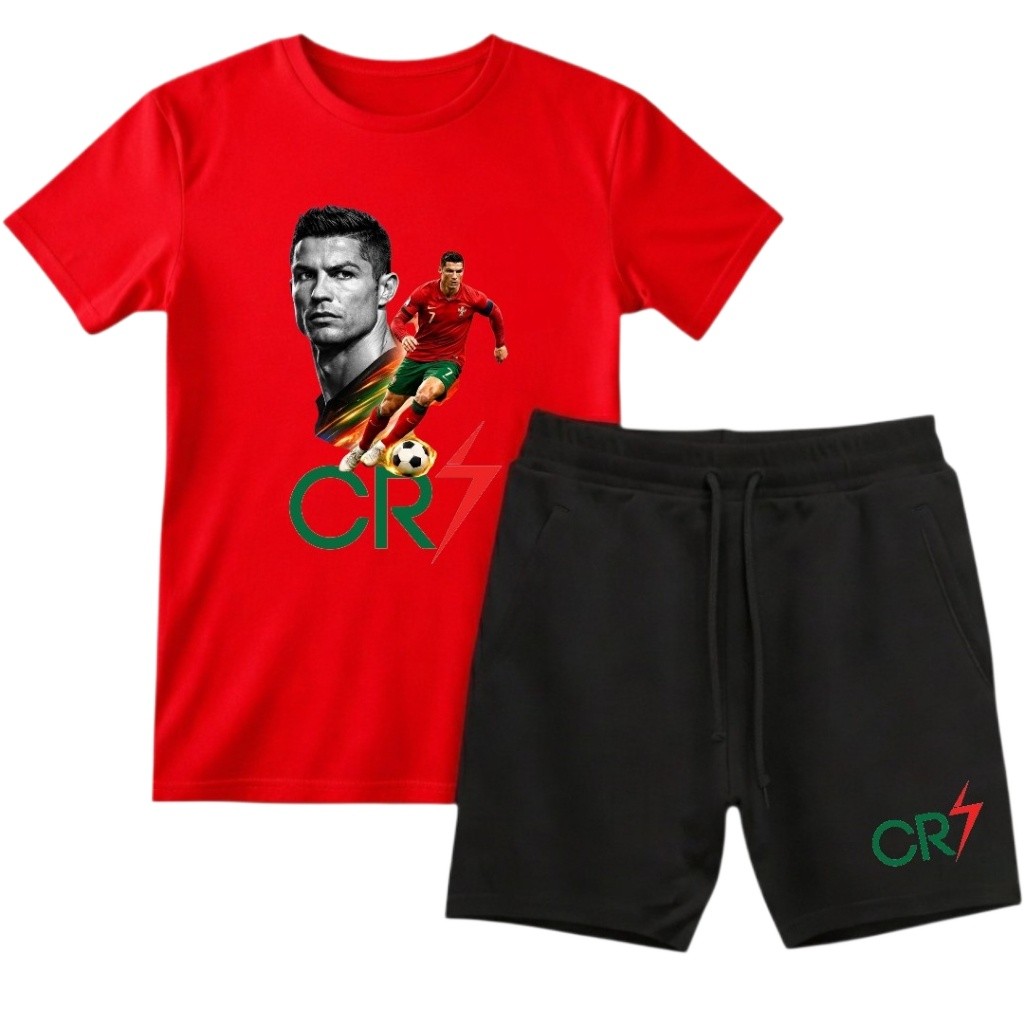 Kit Conjunto Camisa + Short de Moletom CR7 Cristiano Ronaldo Masculino Infantil/Juvenil 100% Algodão Envio Imediato Blus