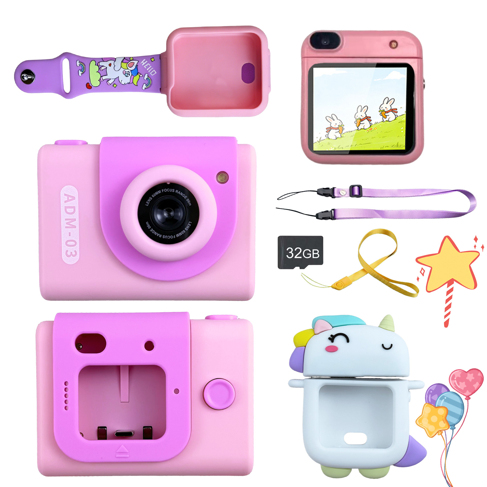 Cartoon Deer Kids Smart Watch 3 Em 1 Pulseira Removível Selfie Time Lapse Mp3 Game Para Idades De 3 A 12 Anos