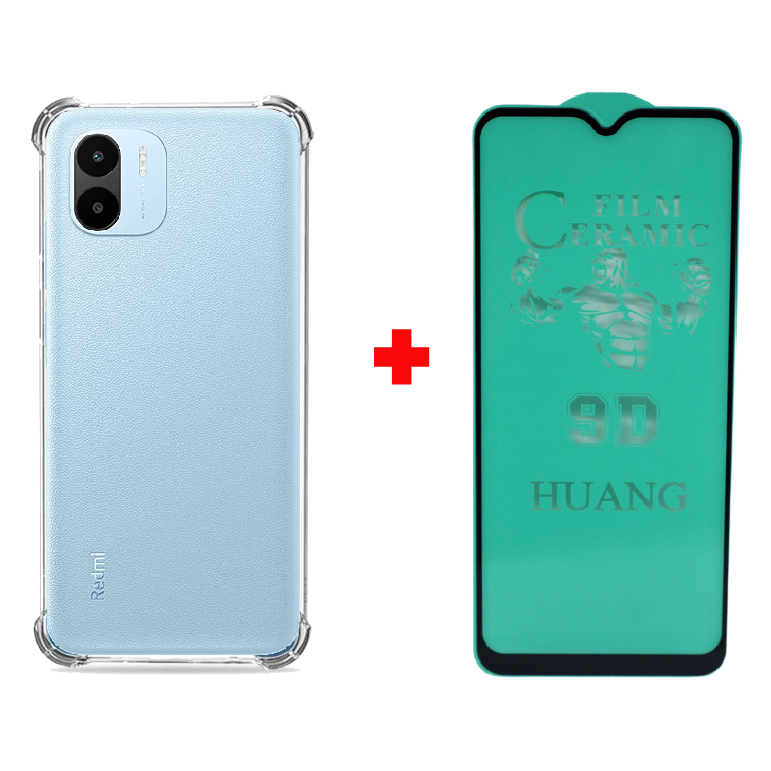 Kit Capa Capinha Case Anti Impacto Shock Para Xiaomi Redmi A1 2023 Proteção Silicone Transparente + Pelicula de Ceramica