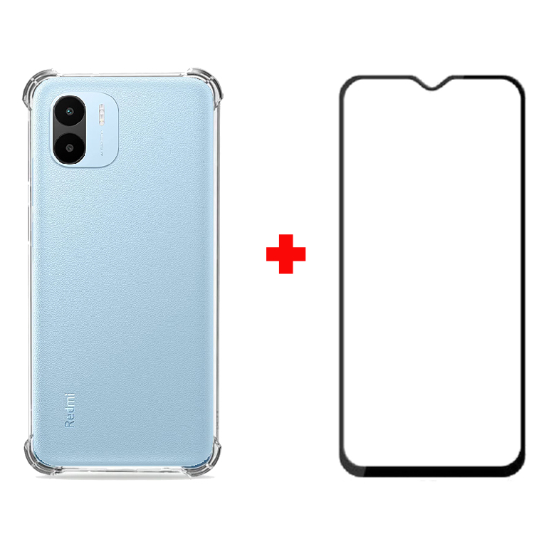 Kit Capa Capinha Case Anti Impacto Shock Para Xiaomi Redmi A1 2023 Proteção Silicone Transparente + Pelicula de Vidro 3d