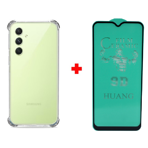 Kit Capa Capinha Case Anti Impacto Shock Para Galaxy A24 Proteção Anti Queda Silicone Transparente + Pelicula Ceramica