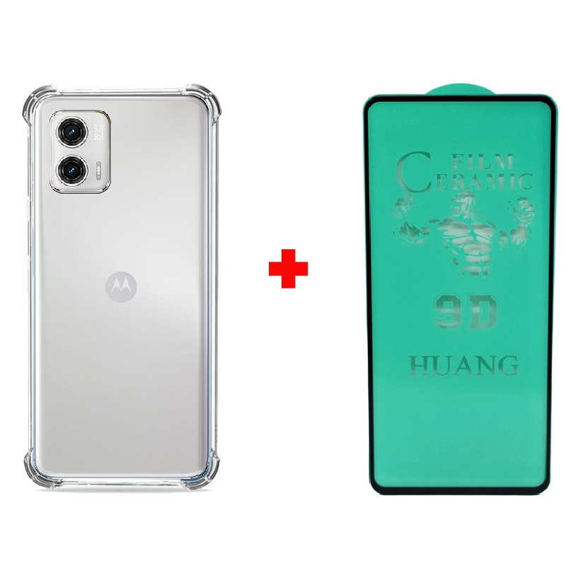 Kit Capa Capinha Case Anti Impacto Shock Para Moto G53 Air Bag Proteção Total Anti Queda Silicone + Pelicula de Ceramica
