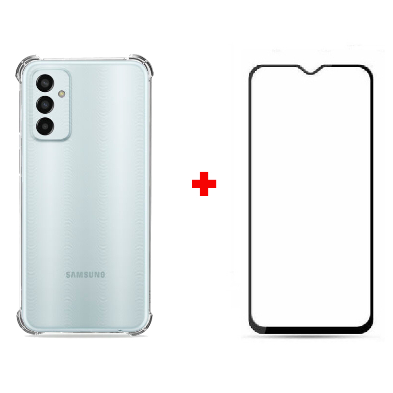 Kit Capa Capinha Case Anti Impacto Shock Para Galaxy M13 Air Bag Proteção Silicone Transparente + Pelicula Vidro 3d TPU