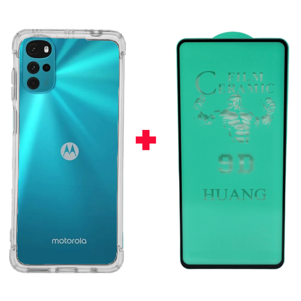 Kit Capa Capinha Case Anti Impacto Shock Para Moto G22 Proteção Anti Queda Silicone Transparente + Pelicula de Ceramica