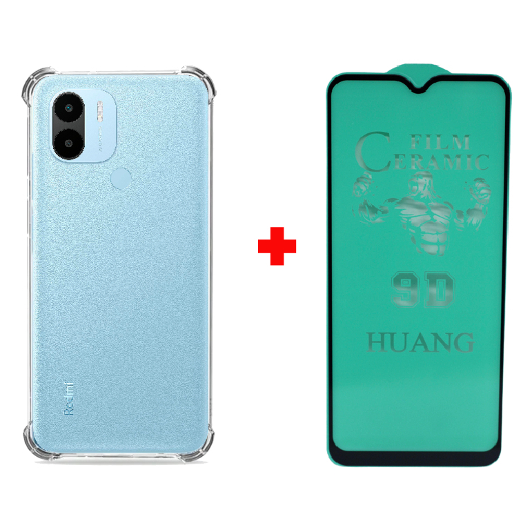 Kit Capa Capinha Case Anti Impacto Shock Para Xiaomi Redmi A1+ Plus Proteção Silicone Transparente + Pelicula Cerâmica