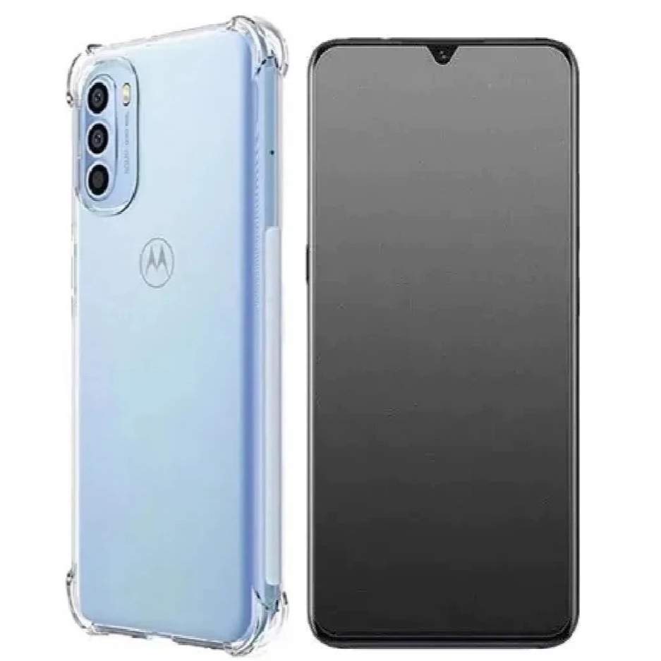 Capa Silicone Anti-Shock Transparente + Película Fosca Privacidade 9D Motorola G41
