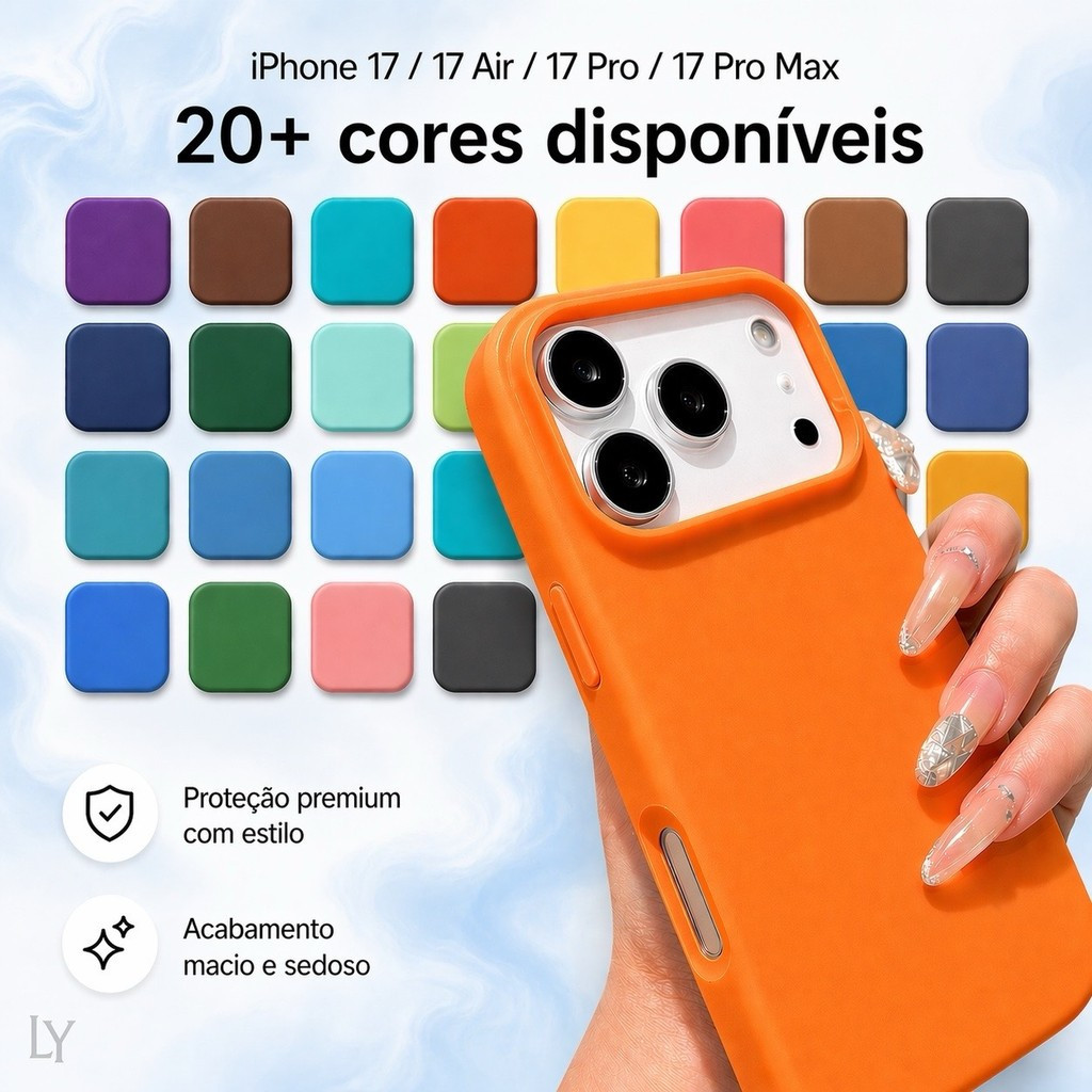 Capa De Veludo De Silicone Para iPhone 17/17 Air Pro Max/16PROMAX Anti-Shock Premium Soft Touch