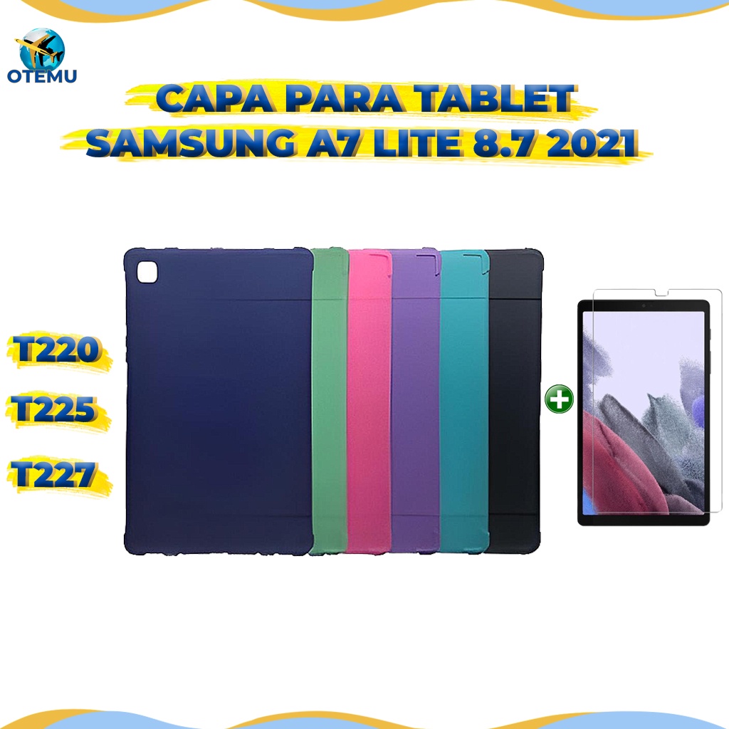 Capa Silicone Anti Shock TPU para tablet A7 lite 2021 8.7 T220 T225 T227 + pelicula do vidro temperado 9H