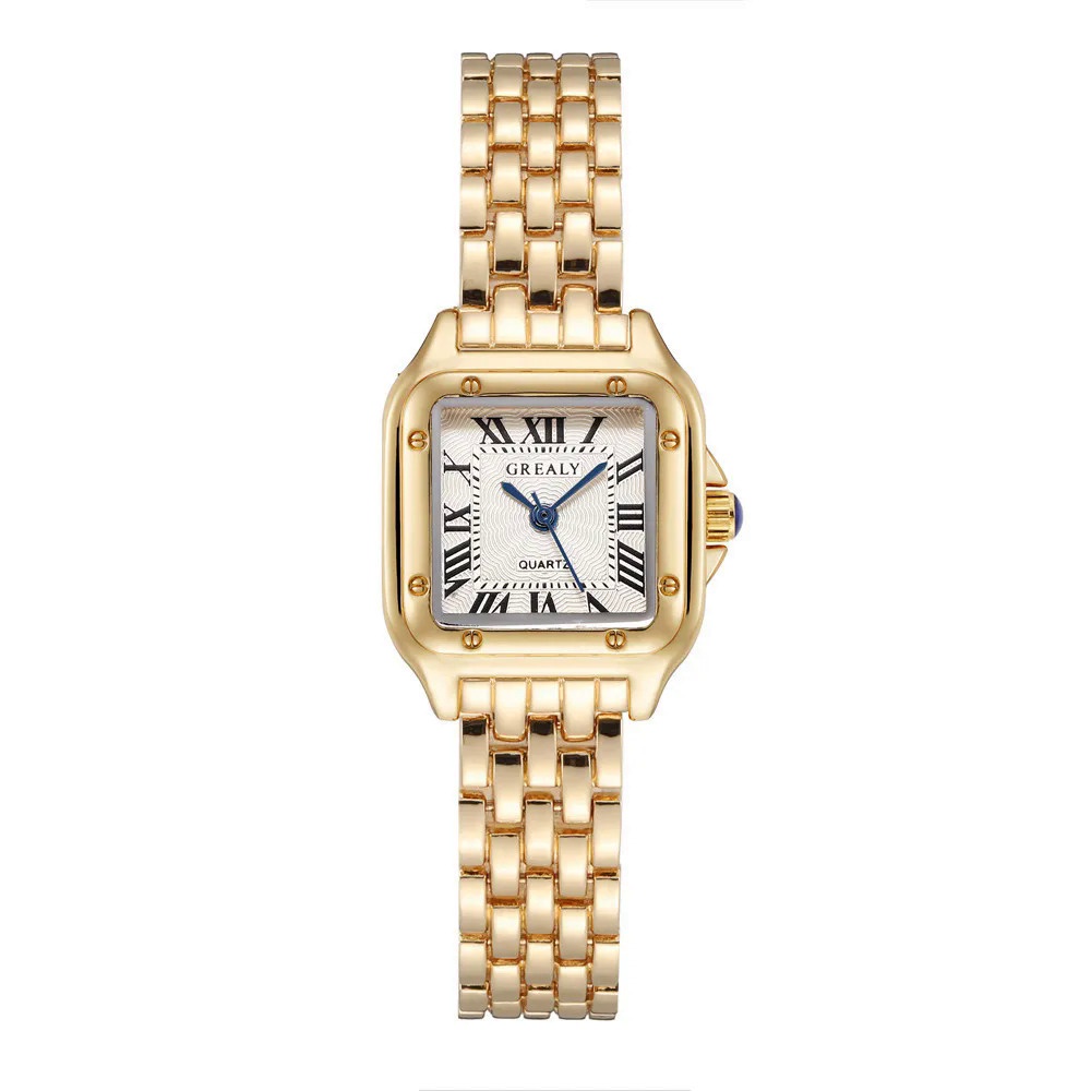 Relógio de Pulso Feminino Quadrado Quartzo Clássico Elegante Minimalista Pulseira de Aço Inoxidável Dourado Prata YIB4