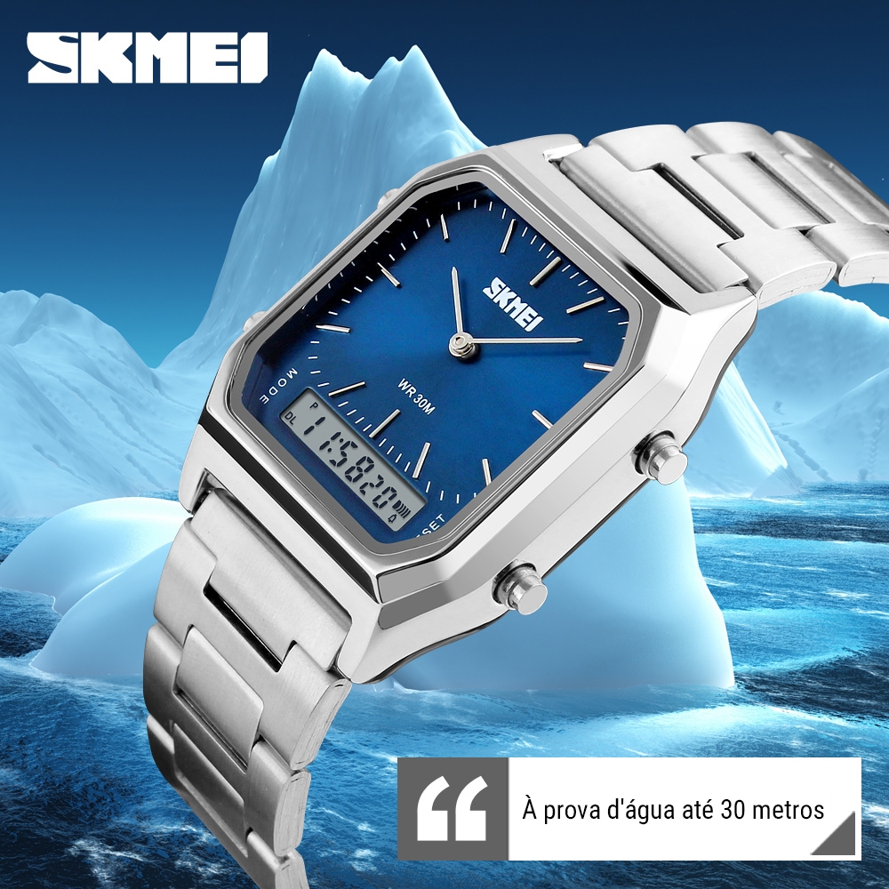 New style🚛SKMEI 1220SI Luxury Quartz Watch Fashion Men Business Watches Stainless Steel Wristwatch Silver