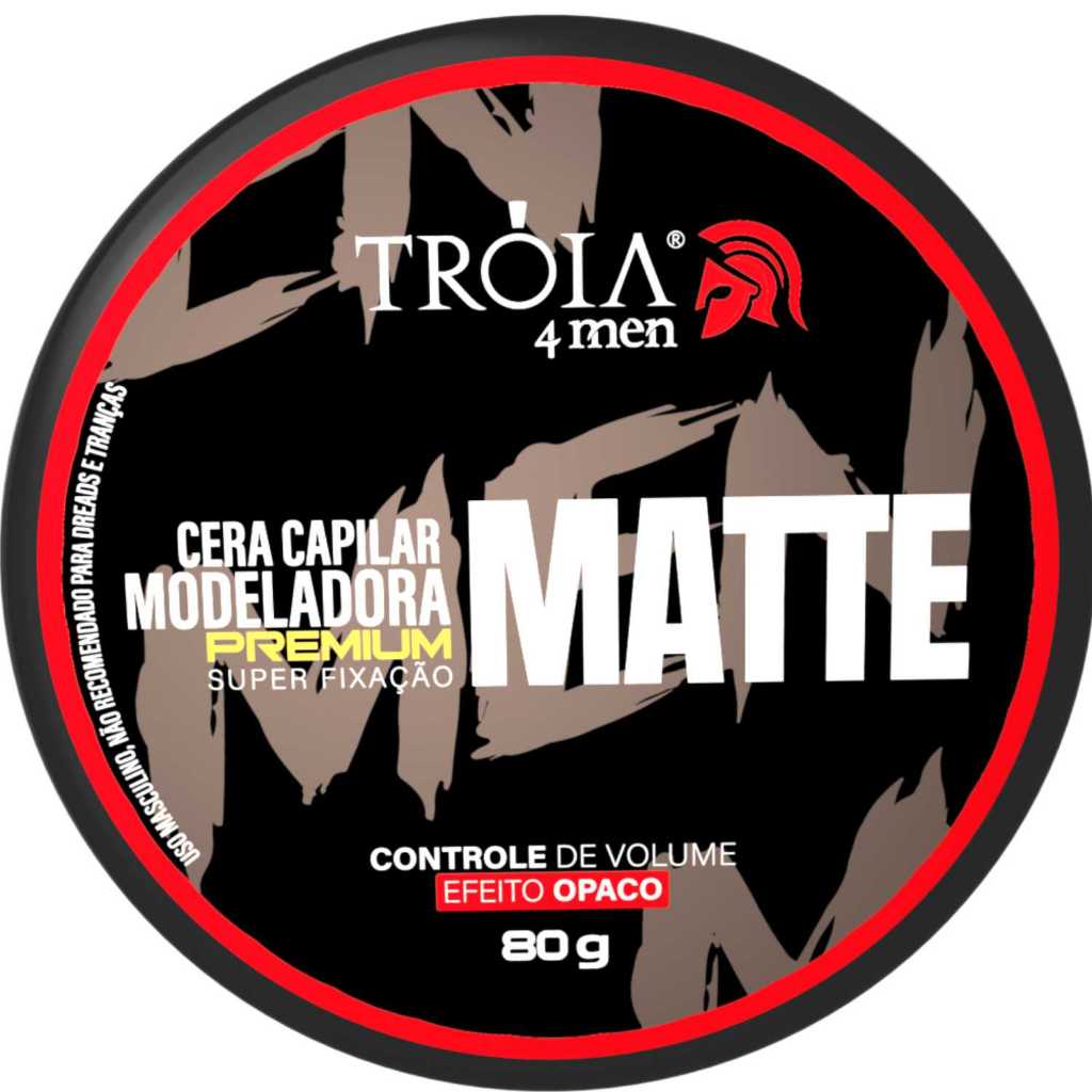 Cera Modeladora Matte Premium Tróia Hair 80g – Super Fixação, Controle de Volume, Efeito Opaco