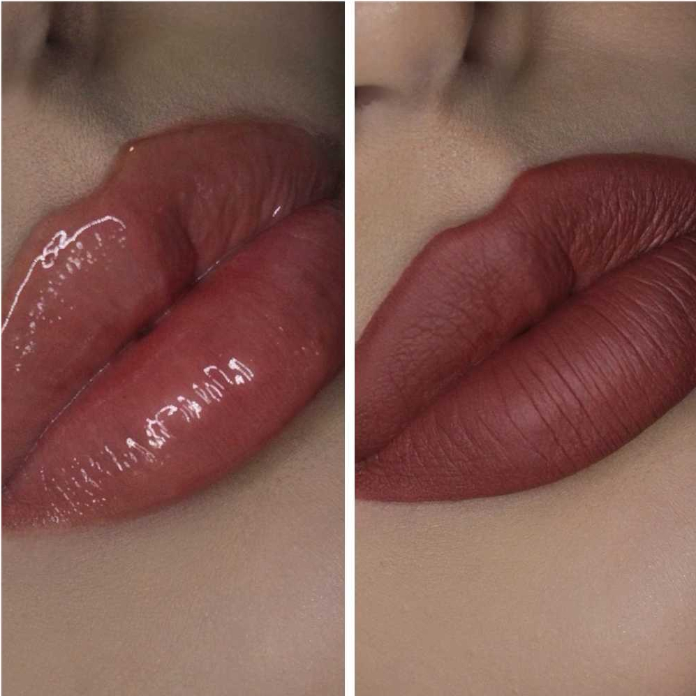 Kit Labial Hannah Beauty Batom Matte Sarah Marrom + Gloss Gabi Nude Efeito Volumoso Vegano