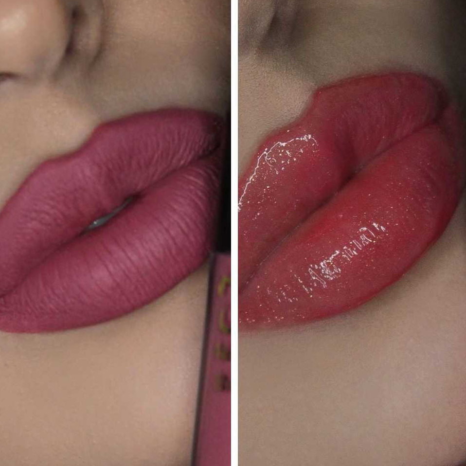 Kit Labial Hannah Beauty Batom Matte Laura Rosa + Gloss Liz Rosa Chiclete Alta Fixacao Vegano