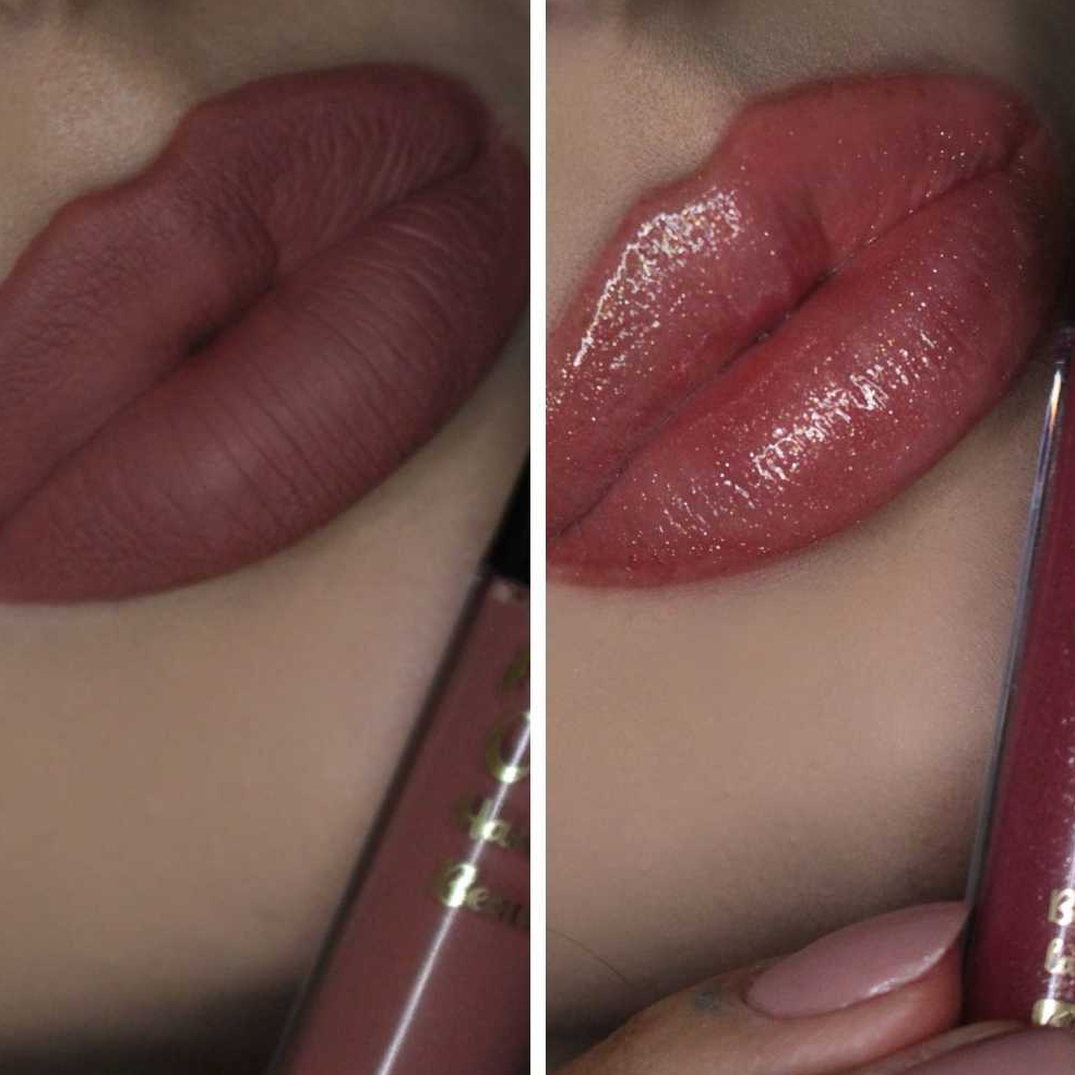 Kit Labial Hannah Beauty 1 Batom Matte Joana Nude + 1 Gloss Lara Rosa Efeito Volumoso Nao Transfere Vegano