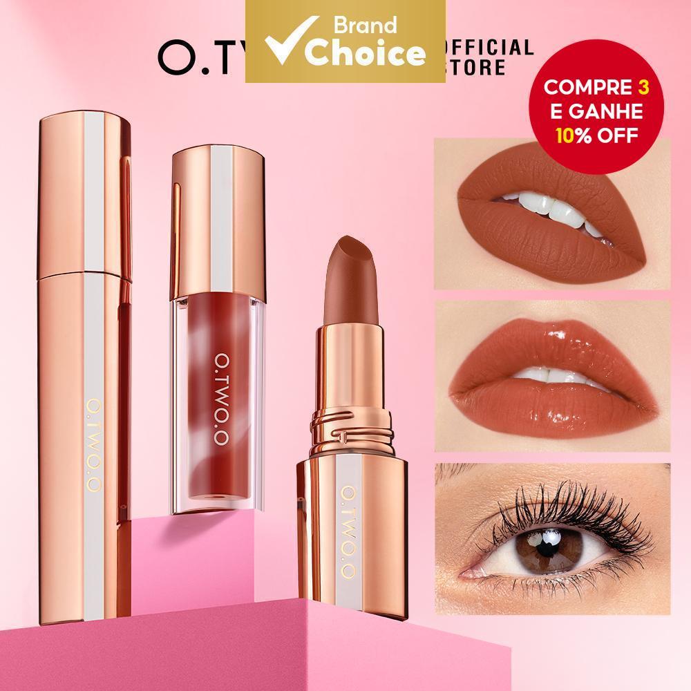 O.TWO.O Kit de Maquiagem 3pcs Brilho Labial Aquoso + Batom Matte à Prova d'Água + Máscara de Volume para Olhos de Longa