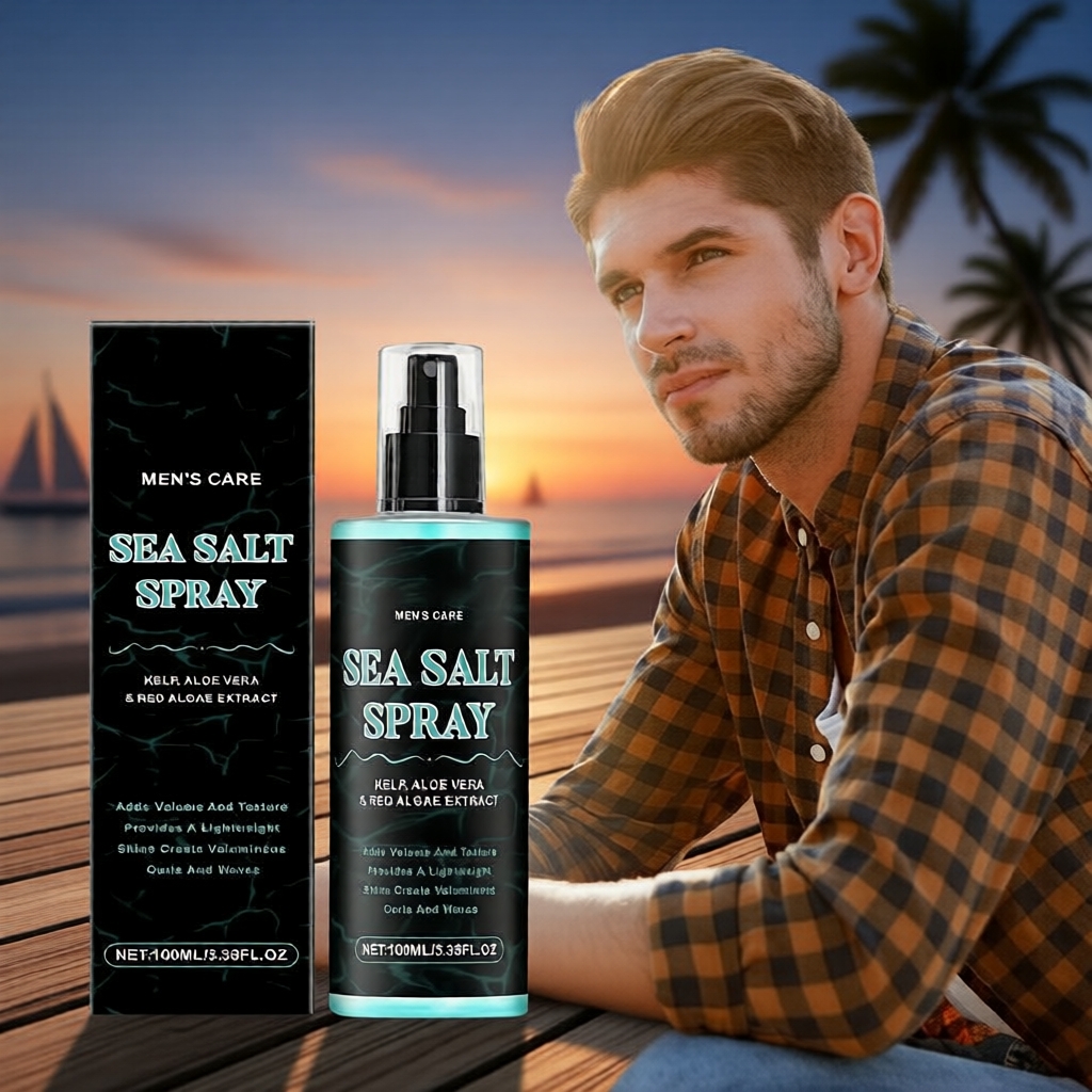 Spray de Sal Marinho Masculino 100 ml – Volume e Textura de Ondas de Praia, Efeito Matte e Fixação Natural