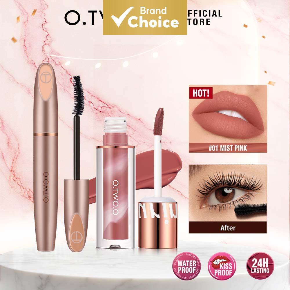 Conjunto de Maquiagem O.TWO.O 2 peças, Batom Líquido Matte de Longa Duração e Máscara de Volume Alongadora de Cílios
