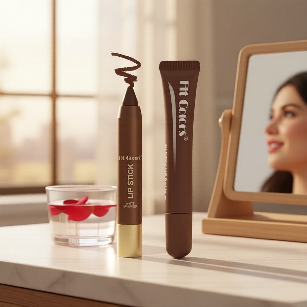 Conjunto de Lápis Labial e Óleo Labial Natural Nude Matte - Kit de Maquiagem para Volume